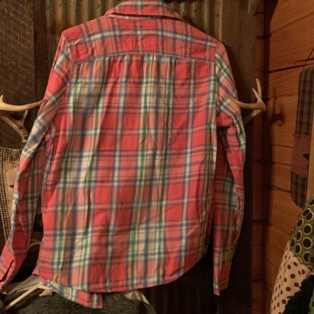 Pink and green blue, striped button up. - Picture 4 of 4